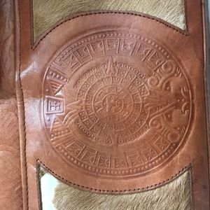 Vintage Brown Leather Hide Aztec Mayan Purse